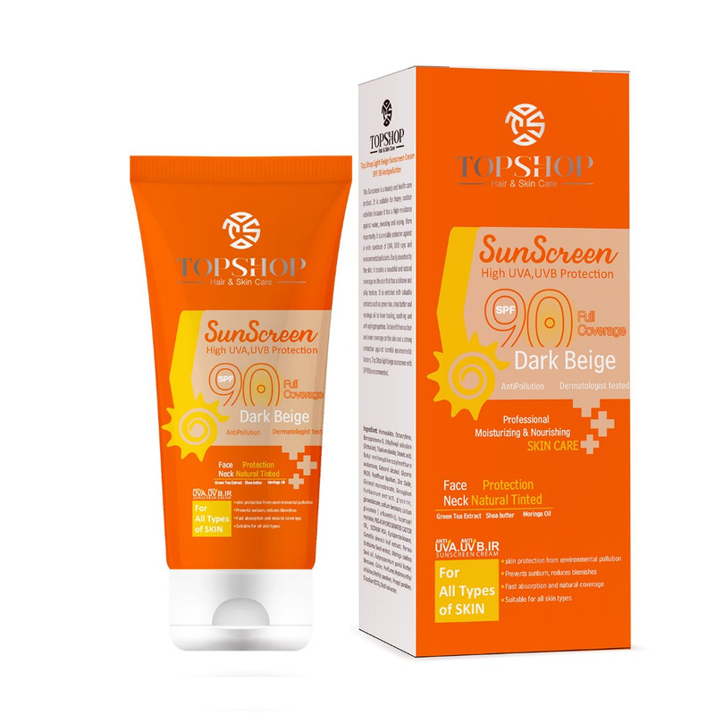 کرم ضد آفتاب رنگی تاپ شاپ مدل Dark Beige SPF 90 مناسب انواع پوست حجم 50 میلی لیتر