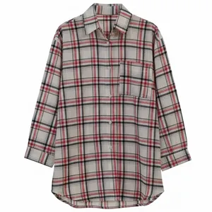 شومیز آستین بلند یقه برگردان زنانه مدل چهارخانه