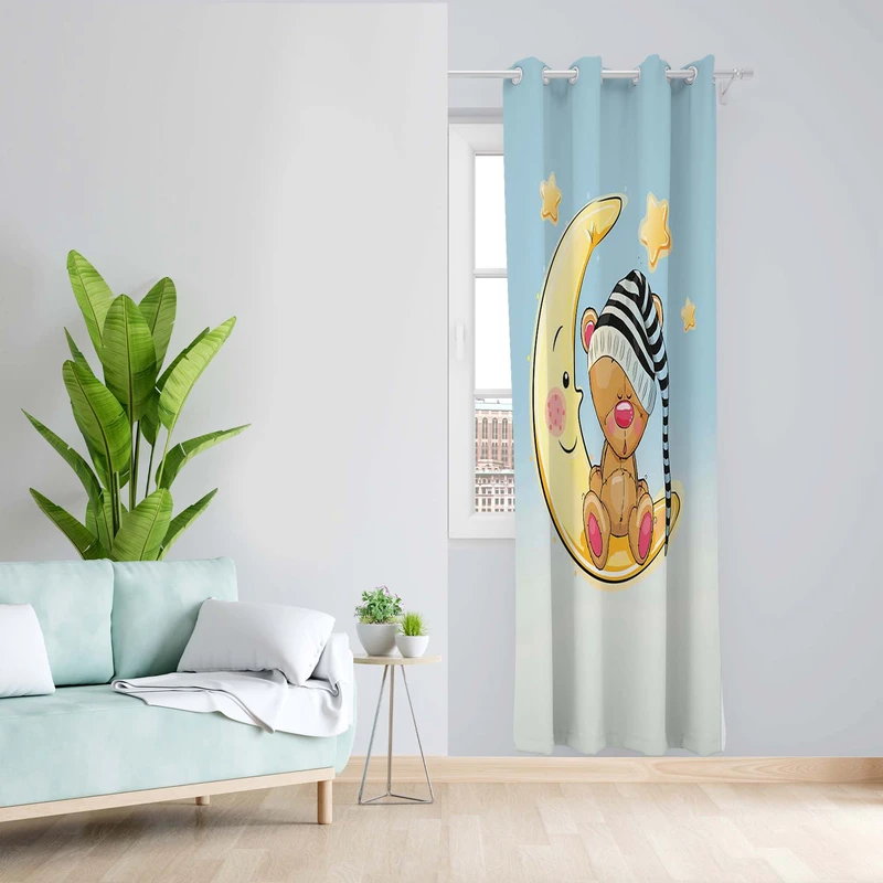 پرده طرح کودک ماه مدل مخمل پانچی کد 1532 z سایز 140x200 سانتی متر