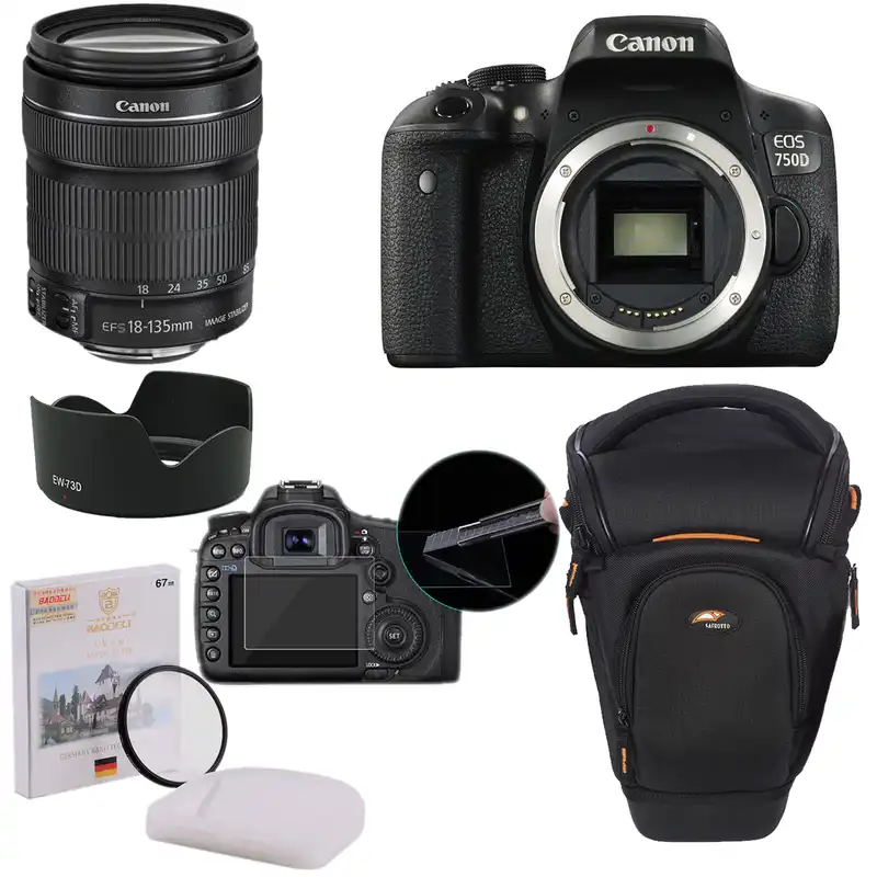 پک دوربین عکاسی کانن 750D به همراه لنز 18_135 STM