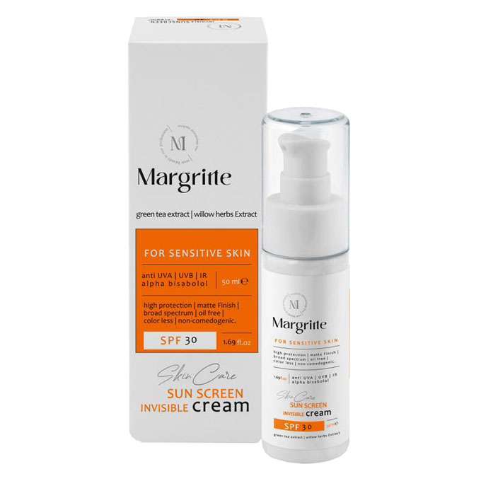 کرم ضد آفتاب بی رنگ مارگریت SPF 30 مدل 03 ‌مناسب پوست های حساس حجم 50 میلی‌لیتر