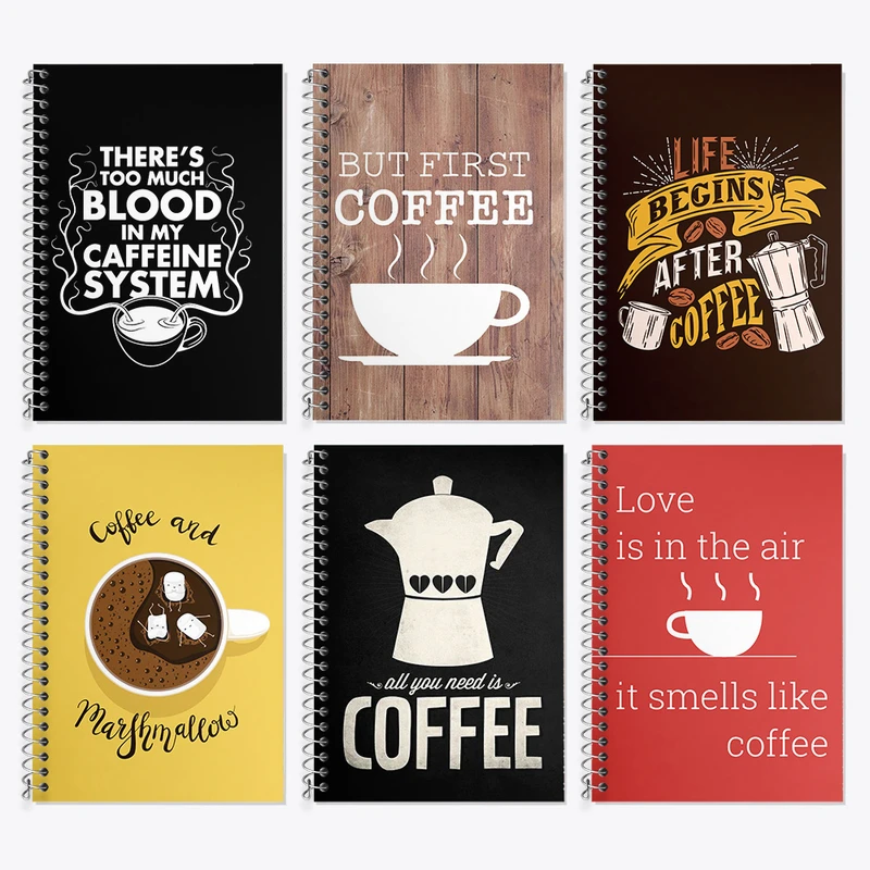 دفتر زبان 50 برگ خندالو مدل دو خط طرح قهوه (Coffee) کد 533 مجموعه 6 عددی