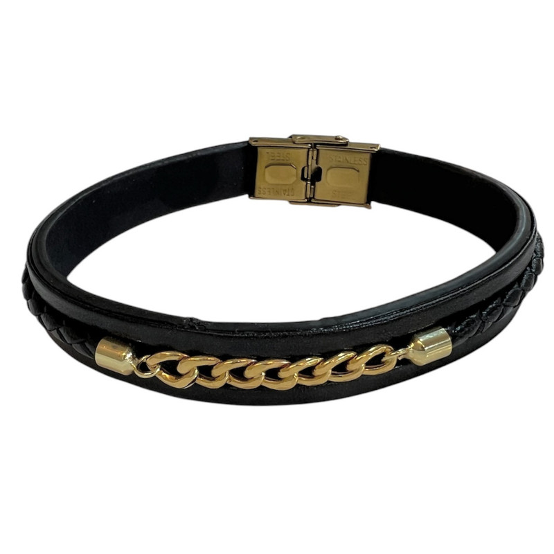 دستبند طلا 18 عیار مردانه الین گالری مدل چرم و کارتیه کد 45678