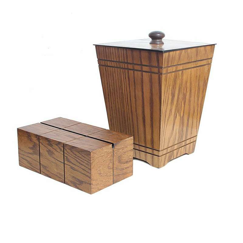 ست سطل و جای دستمال کاغذی مدل چوبی