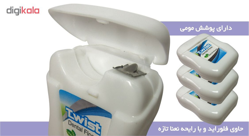 نخ دندان تویست مدل Mint & Waxed طول 50 متر بسته 3 عددی