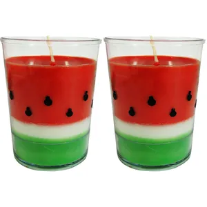 شمع طرح لیوانی مدل هندوانه کد 1001 بسته 2 عددی