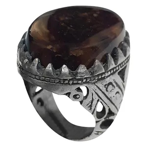 انگشتر نقره مردانه مدل عقیق سلیمانی حجر السئود ASHS2222