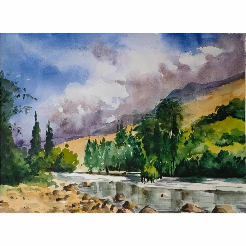 نقاشی آبرنگ طرح طبیعت کد 1018