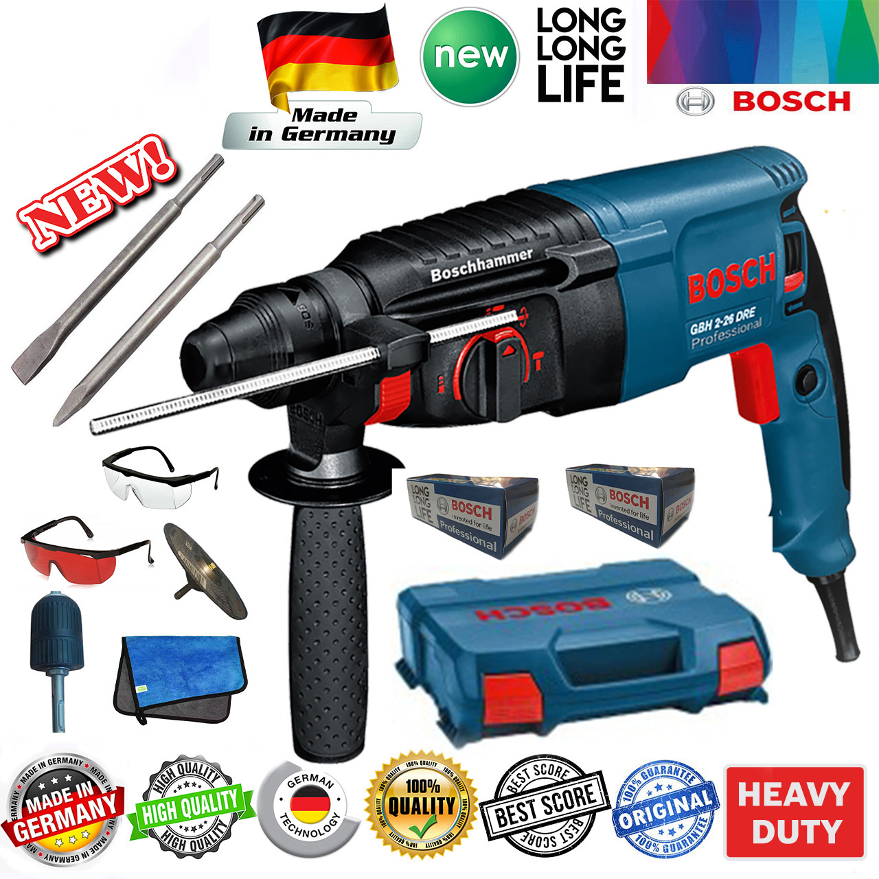 مجموعه 8 عددی دریل چکشی سه کاره بوش مدل GBH 2 - 26 DRE