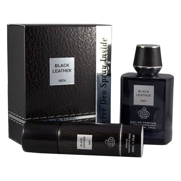 ادو پرفیوم مردانه فراگرنس ورد مدل Black Leather حجم 100 میلی لیتر به همراه اسپری فراگرنس مدل Black Leather حجم 50 میلی لیتر