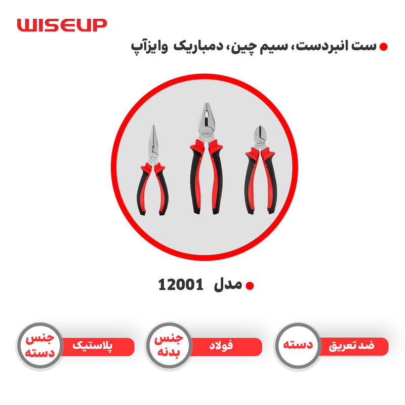 انبردست و انبر سیم چین و انبر دمباریک وایزآپ مدل 12001