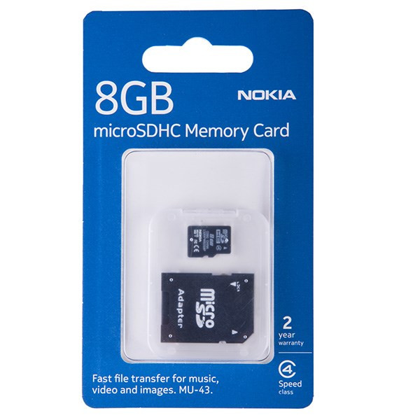 کارت حافظه microSDHC نوکیا مدل MU-43 کلاس 4 به همراه آداپتور SD ظرفیت 8 گیگابایت