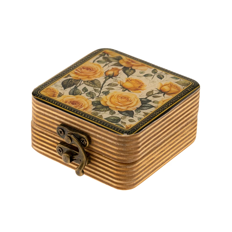 جعبه هدیه چوب و رزین داتینو مدل گل رز طرح زرکوب