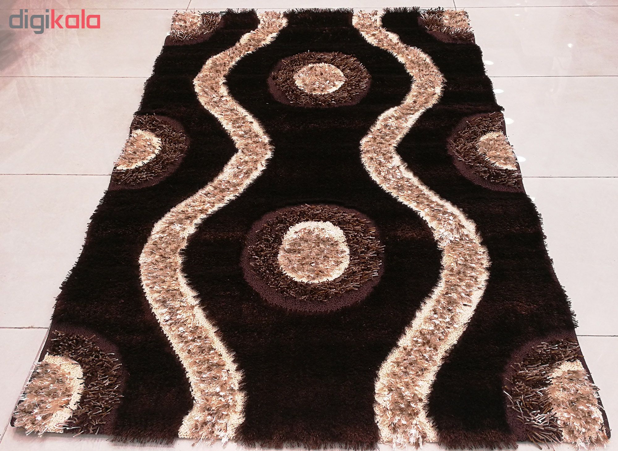 فرش ماشینی پرز بلند ترک مدل پلاتین رنگ قهوه ای