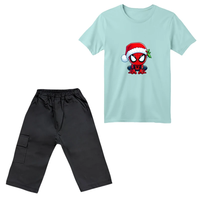 ست تی‌شرت آستین کوتاه و شلوارک پسرانه مدل کریسمسی کد 01