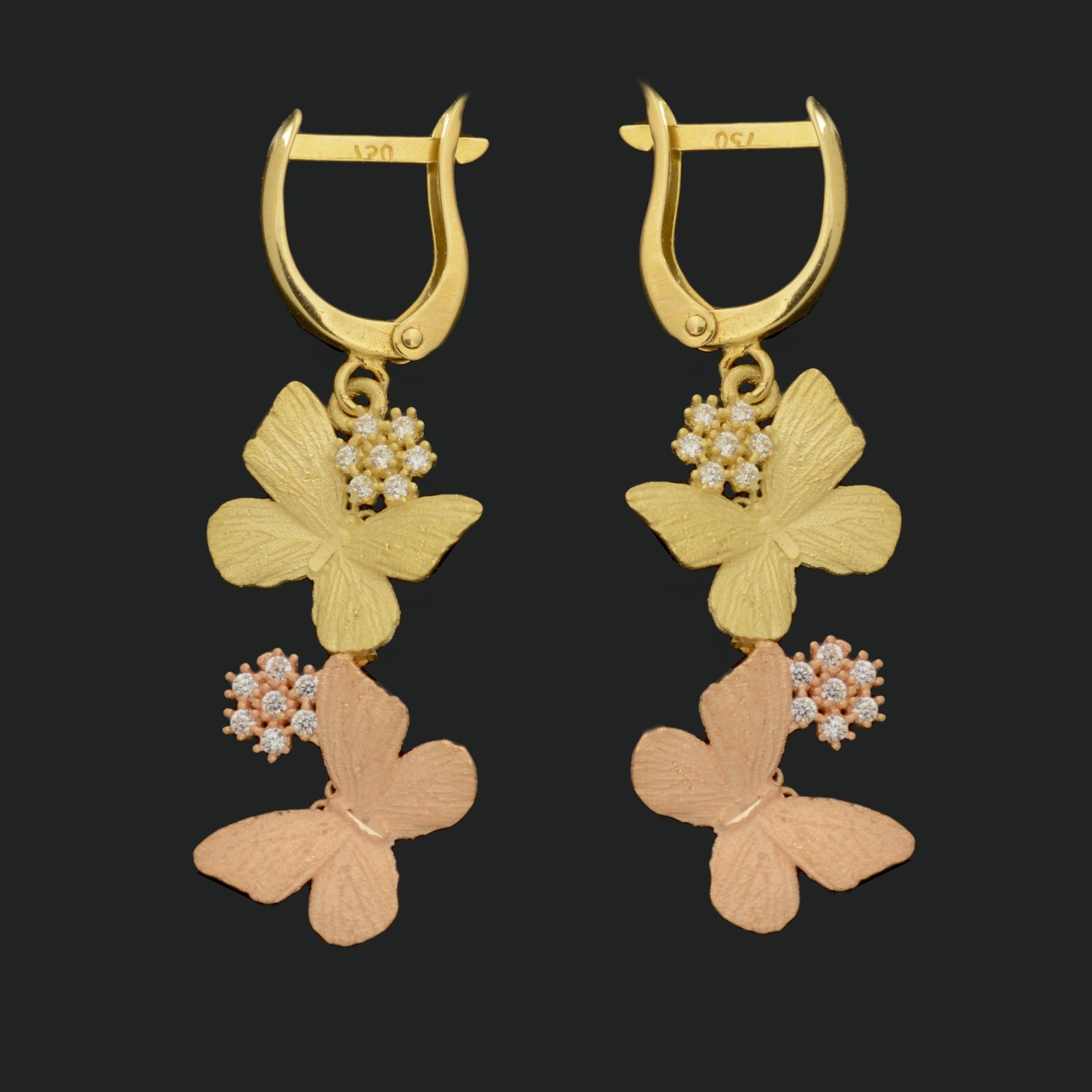 گوشواره طلا 18 عیار زنانه طلای مستجابی طرح گل و پروانه مدل 670145 -  - 1