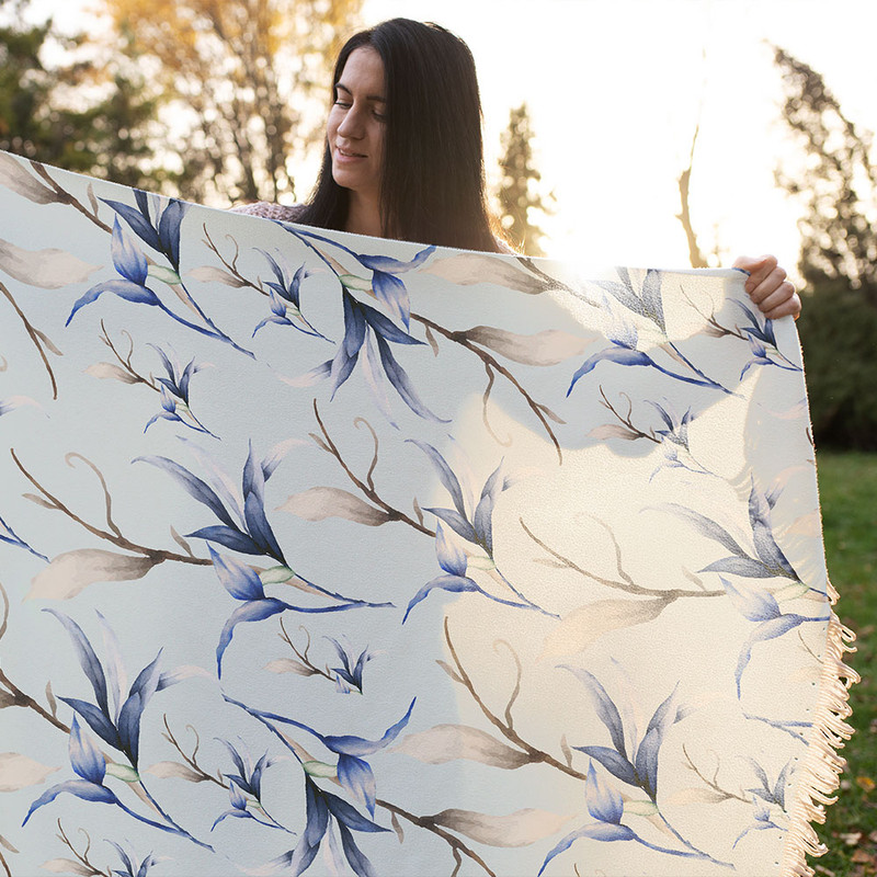 شال مبل طرح برگ کد F2SH10070 سایز 100x180 سانتی متر