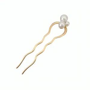 گیره مو زنانه مدل کانزاشی دوشاخه طرح مروارید دار