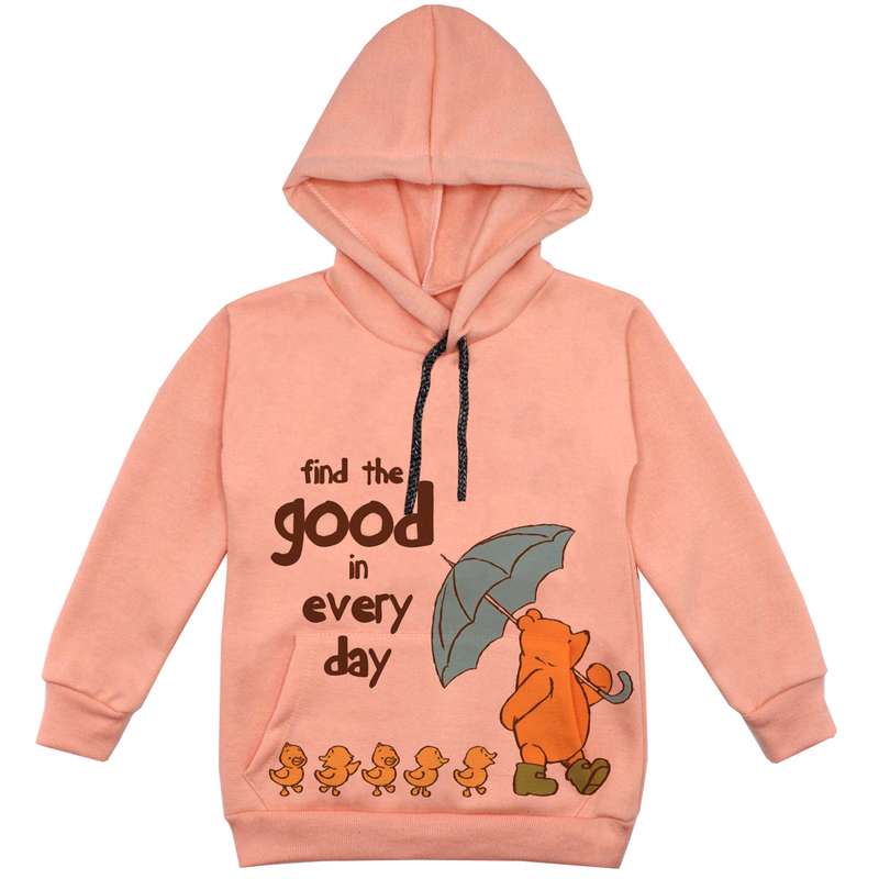 هودی پسرانه مدل خرس و چتر F215 رنگ گلبهی