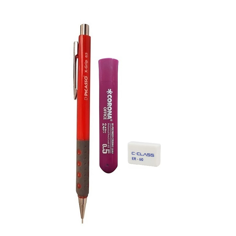 مداد نوکی 0.5 میلی متری پیکاسو مدل  x-Grip  به همراه نوک مداد نوکی و پاک کن
