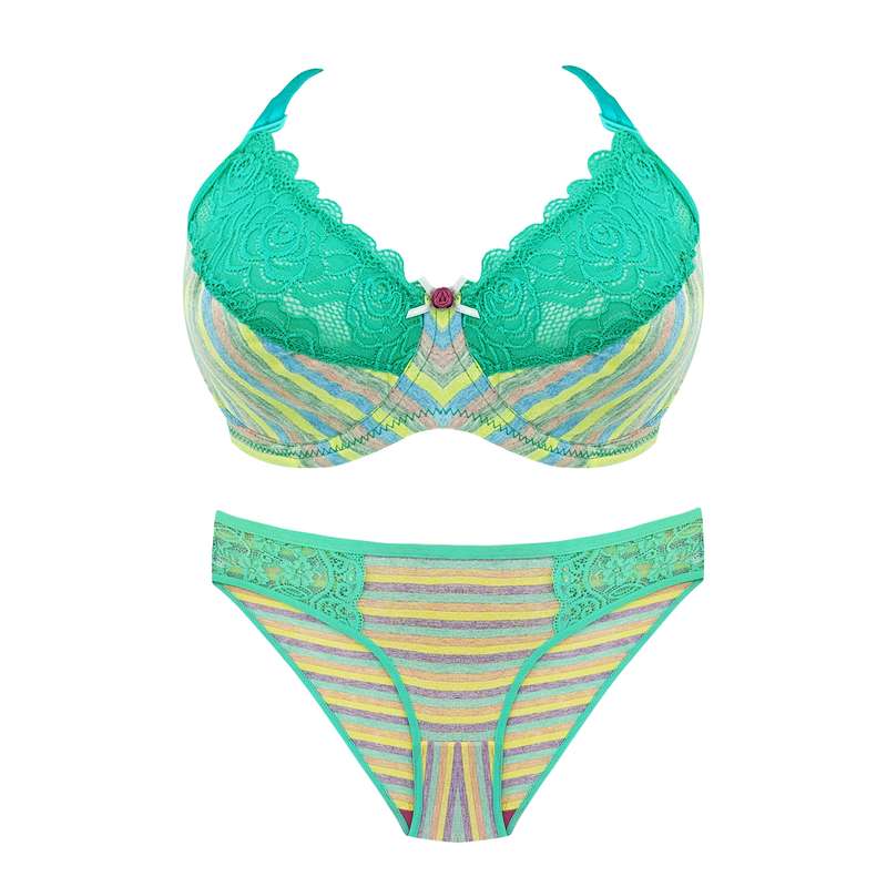 ست شورت و سوتین زنانه مدل دانتل راه راه رنگ سبز