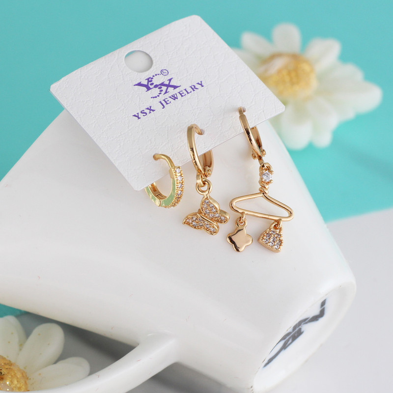 گوشواره زنانه وای اس ایکس مدل پروانه کد J668 بسته سه عددی