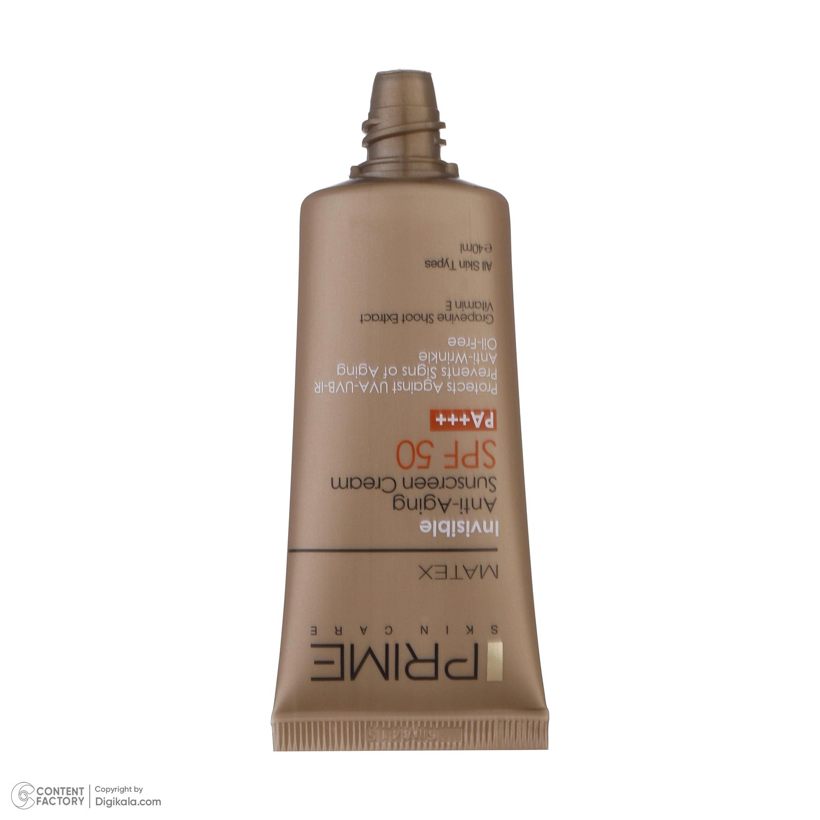 کرم ضدآفتاب بدون رنگ پرایم مدل Anti Aging SPF50، حجم 40 میلی‌لیتر -  - 10