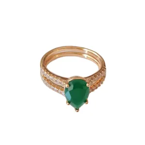 انگشتر زنانه ژوپینگ مدل اشک سبز