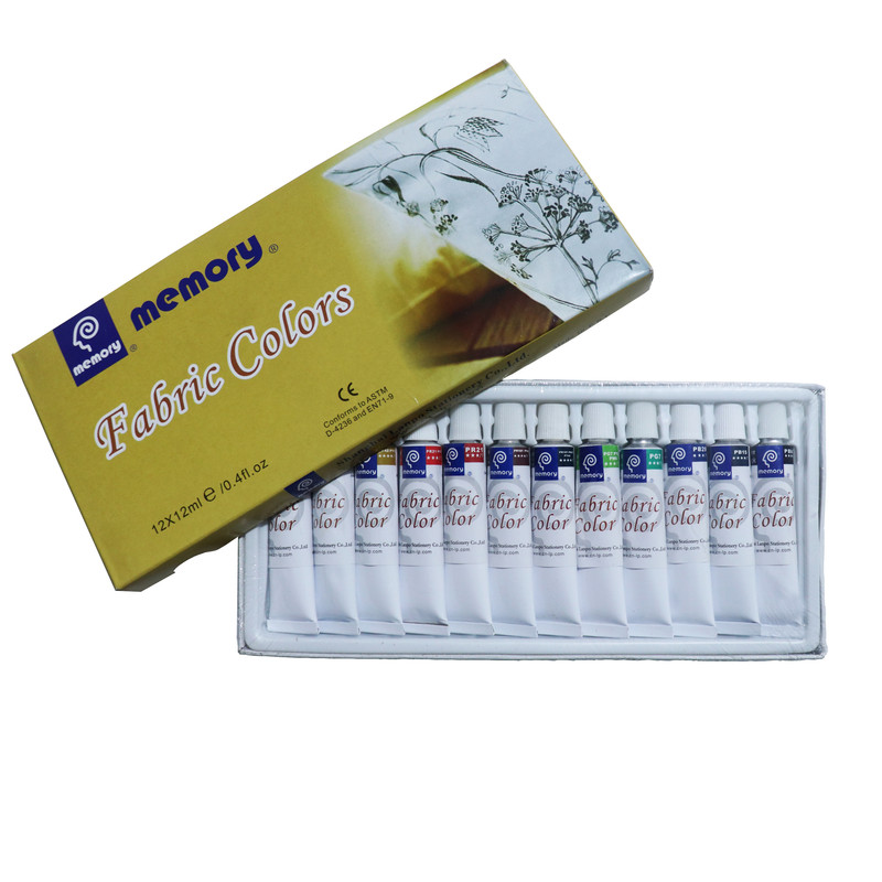 رنگ اکرلیک پارچه مموری کد 65 حجم 12 میلی لیتر بسته 12 عددی