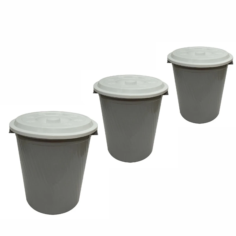 سطل زباله ایده آل پلاستیک مدل درب دار کد 610 مجموعه 3 عددی