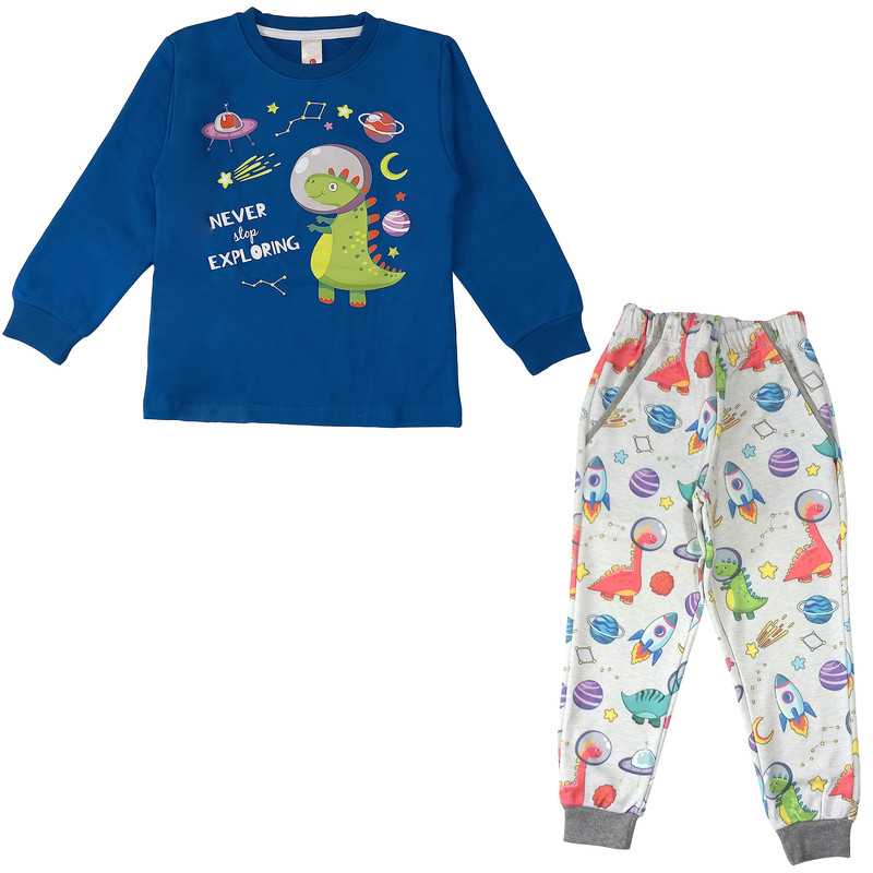 ست تی شرت و شلوار پسرانه مدل دایناسور کد 3511 رنگ آبی نفتی