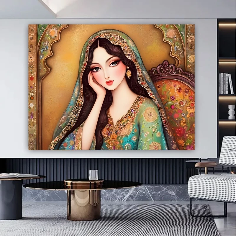 تابلو بوم طرح مخمل  نقاشی مدل بانوی سنتی کد PY1011