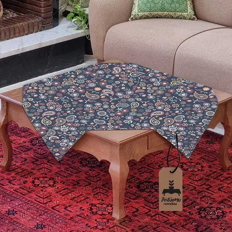 رومیزی برند رومیزی باز طرح مربع مدل بته جقه کد11047-1