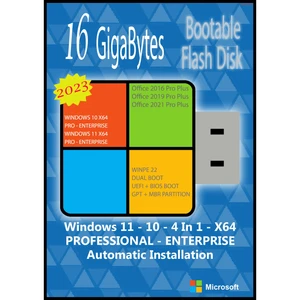 سیستم عامل Windows 11 10 Pro. Ent. 4In1 X64 2023 Office 2016-19-21 نشر مایکروسافت