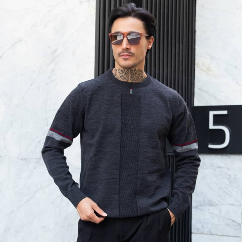 پلیور مردانه مدل یقه گرد رنگ ذغالی