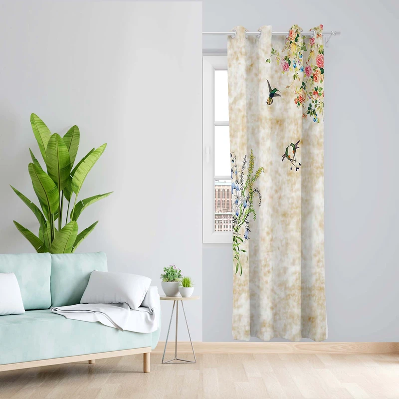 پرده طرح پرنده مدل مخمل پانچی کد 5055R z سایز 140x200 سانتی متر