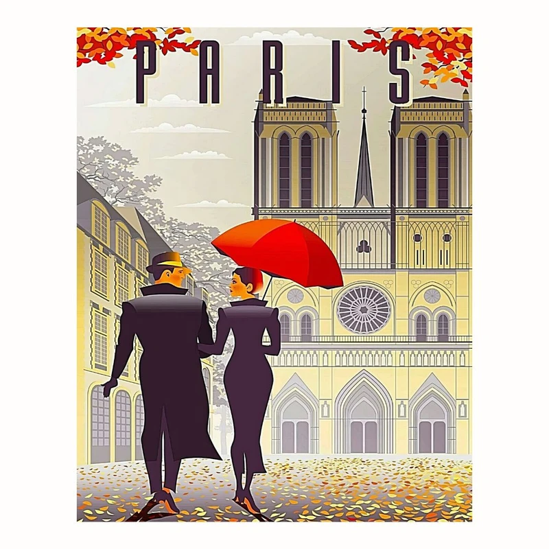 پوستر مدل سفر قدیمی چاپ رترو پاریس هنر کلیسای نوتردام