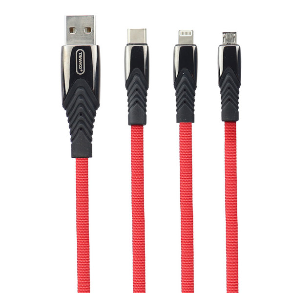 کابل تبدیل USB به microUSB/لایتنینگ/USB-C ترانیو مدل XS3 طول 1.2 متر