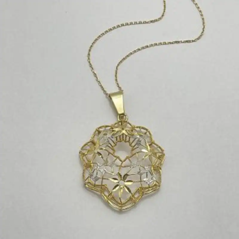 گردنبند طلا 18 عیار زنانه مدل GA004 طرح گل برجسته دو رنگ