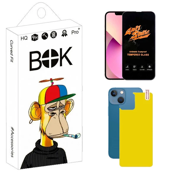 محافظ صفحه نمایش بوک مدل Carbon Antistatic مناسب برای گوشی موبایل اپل iPhone 13 به همراه محافظ پشت گوشی