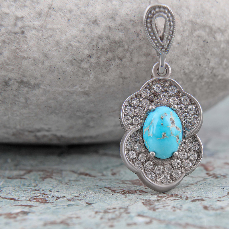 آویز گردنبند نقره زنانه بازرگانی میلادی مدل فیروزه طبیعی نیشابور روکش رادیوم کد PKR-362