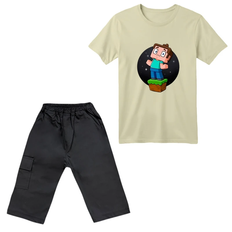 ست تی‌شرت آستین کوتاه و شلوارک پسرانه مدل ماینکرفت کد 08