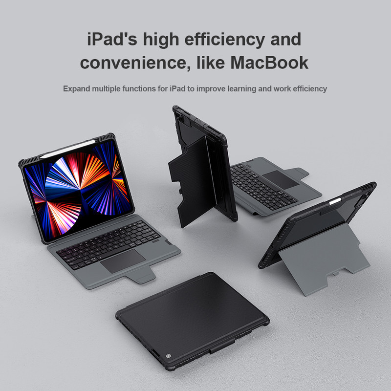 کیف کلاسوری کیبورد دار نیلکین مدل Bumper Combo Keyboard مناسب برای تبلت اپل iPad Air 13 2025 / iPad Air 13 2024 / iPad Pro 12.9 2022 / 2021 / 2020