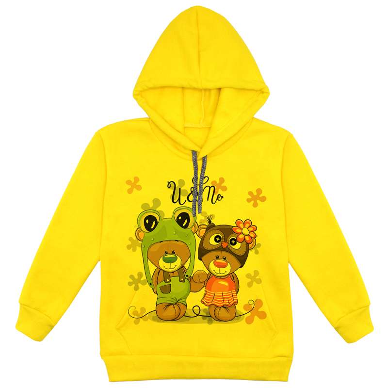 هودی دخترانه مدل خرس عاشق F39 رنگ زرد