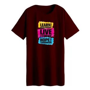 تی شرت لانگ زنانه مدل نوشته کد ۲ رنگ زرشکی