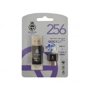 فلش مموری کوئین تک مدل QUICK C-PLUS ظرفیت 256 گیگا بایت به همراه مبدل usb-c otg