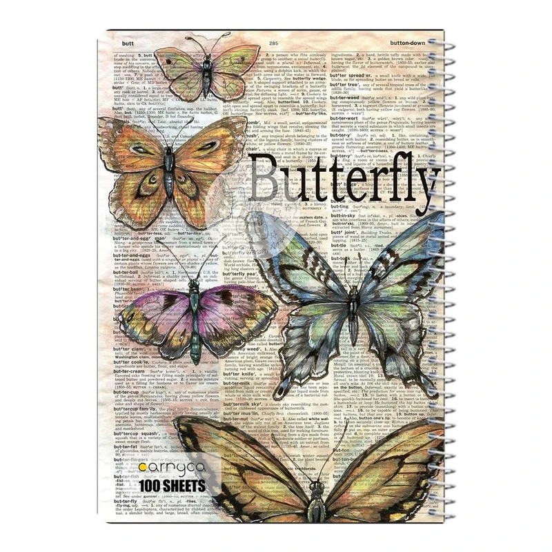 دفتر شطرنجی 100 برگ سیمی کارنیکا طرح روزنامه وینتج پروانه Vintage Newspaper Butterfly کد 23736