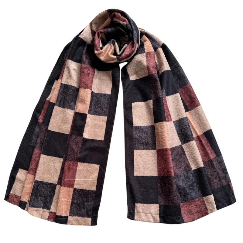 شال زنانه مدل موهر مخمل چهارخانه شطرنجی کلاسیک پاییزی زمستانه 