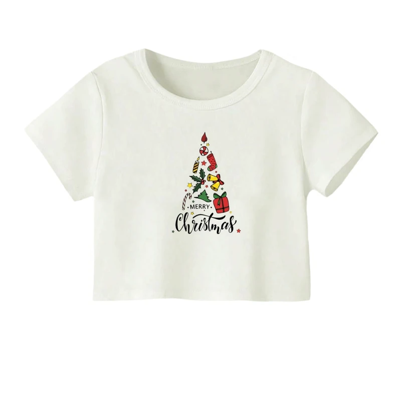 کراپ‌ تی‌شرت آستین کوتاه زنانه مدل نوشته کریسمس کد 29