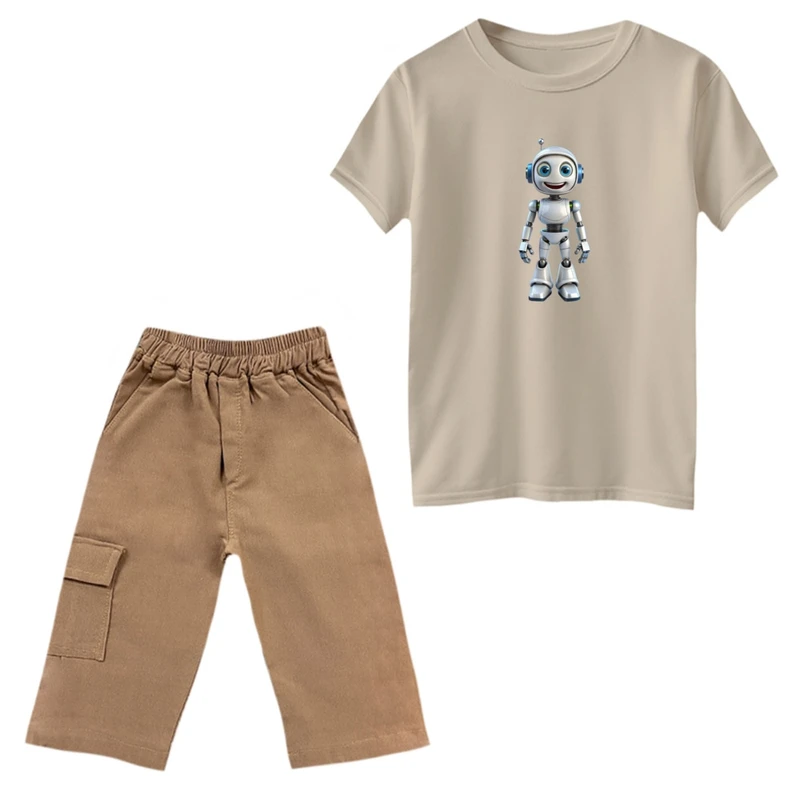 ست تی‌شرت و شلوارک پسرانه مدل رباتیک کد 02